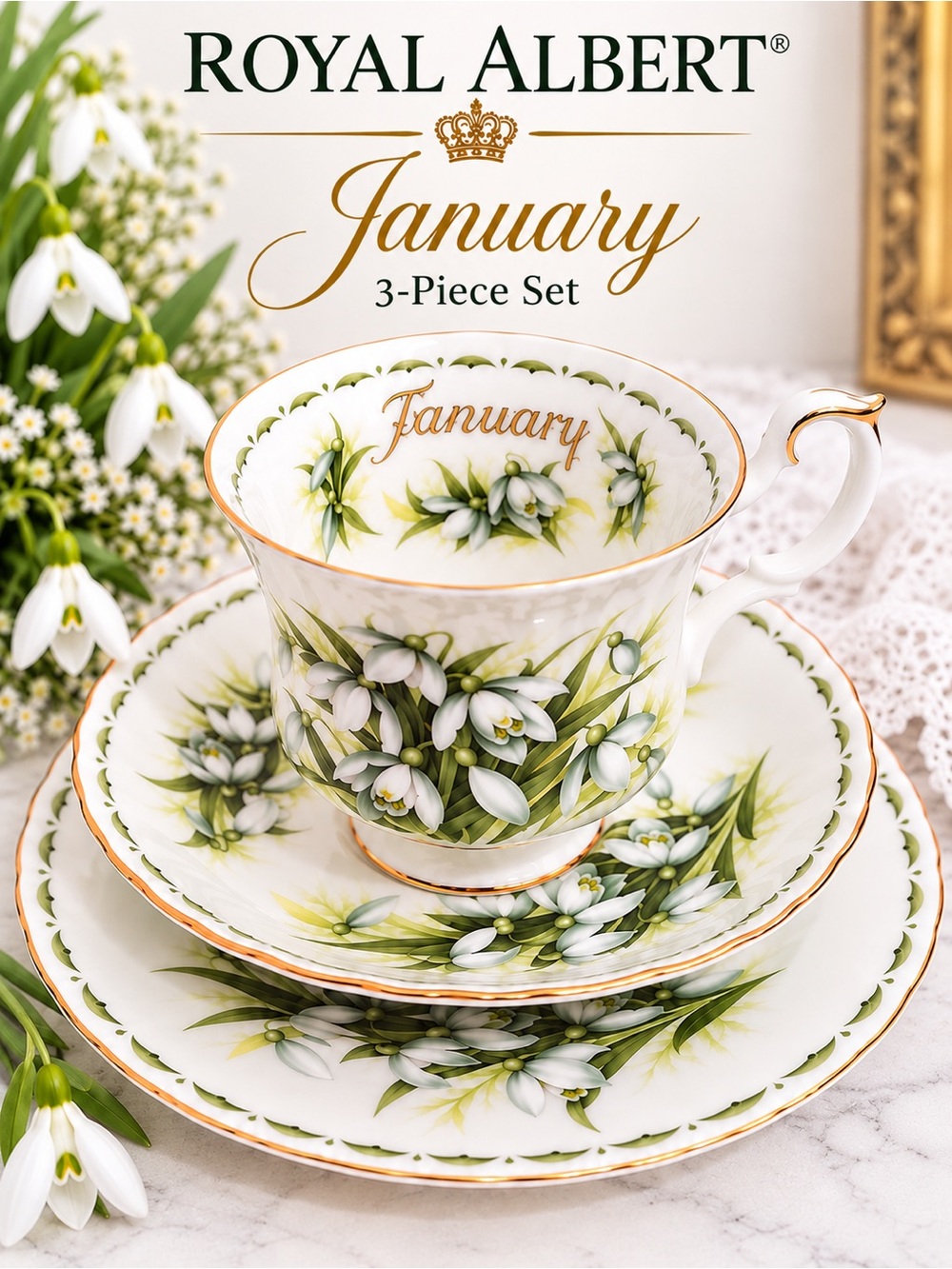 Royal Albert | January| 3-Piece Tea Cup Set
